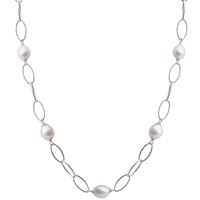 8.5mm Freshwater Cultured Pearl Oval Station Necklace in Sterling Silver 16.5-17"
