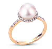 Cultured Pearl Ring & Diamonds in 14K Yellow Gold