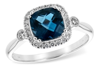 London Blue Topaz and Diamond Ring 14K White Gold