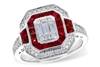 Ruby and Diamond Art Deco Style Ring 14K White Gold Ring