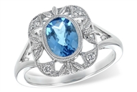 Blue Topaz and Diamond Ring 14K White Gold