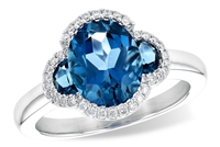 Blue Topaz and Diamond Ring 14K White Gold Ring