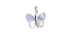 Shell Inlay Butterfly Pendant Silver Necklace w/ 18" Sterling Silver Snake Chain