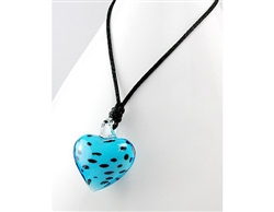 Light Blue Spotted Glass Heart Necklace