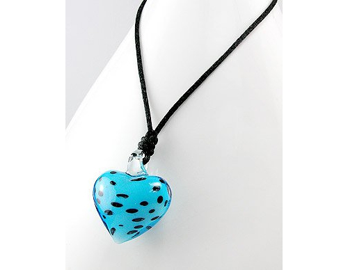 Light Blue Spotted Glass Heart Necklace