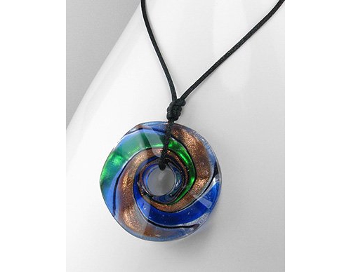 Blue, Green and Copper Swirl Round Wheel Shape Necklace