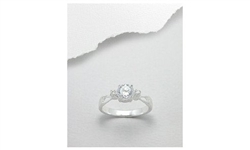 Prong Mounted Cubic Zirconia Sterling Silver Engagement Ring-6