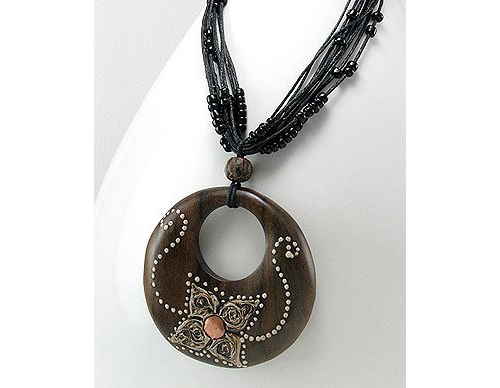 Flower Design Copper and Wood Necklace