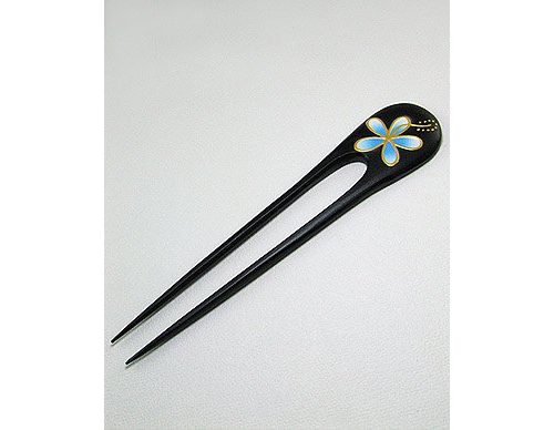 Light Sky Blue Plumeria Design Real Wood Hair Pin