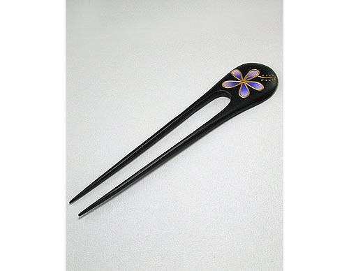 Purple Plumeria Design Real Wood Hair Pin