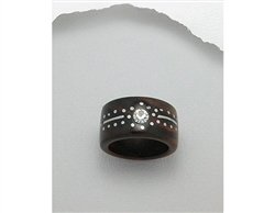 Stainless Steel and Crystal Glass Design Wood Ring