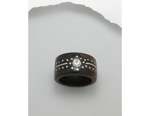 Stainless Steel and Crystal Glass Design Wood Ring (8)