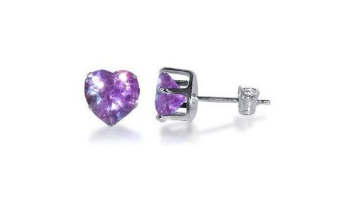 Lavender Cubic Zirconia Heart Shaped Sterling Silver Earrings (Lavender)