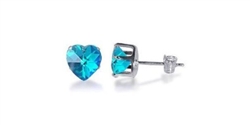 Light Sky Blue Cubic Zirconia Heart Shaped Sterling Silver Earrings (Light Sk...