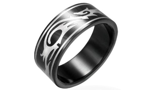Tribal Design Black Stainless Steel Ring - 7