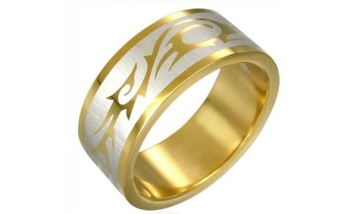 Tribal Design Gold Plated Stainless Steel Ring - 9