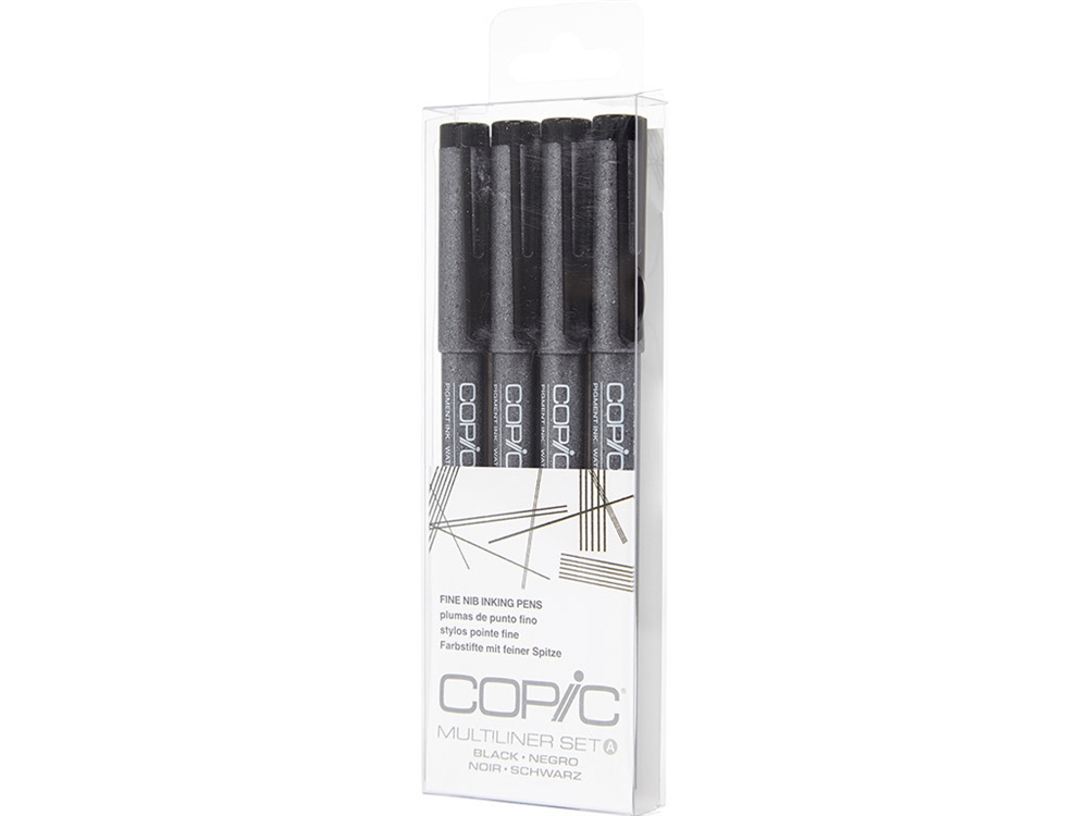 Copic Multiliner Black Inking Pens 4 Piece Fine Set [BLACK]
