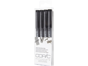 Copic Multiliner Inking Pens 4 Piece Black Broad Set
