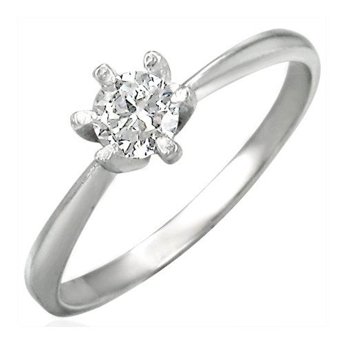 Cubic Zirconia Stainless Steel Engagement Ring - 7