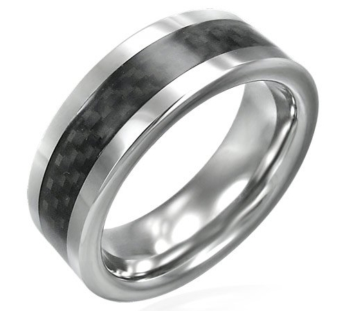 Black Carbon Fiber Inlay Tungsten Carbide Ring - 10