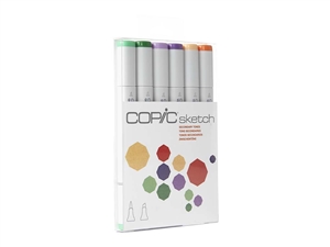 Copic Sketch Set of 6 Markers - Secondary Tones Secondary Tones Colors Included: G02, G09, V04, V09, YR61, YR68 Copic's 6pc Sketch sets are the perfect way to begin building a marker collection. Carefully chosen colors take the guess work out.