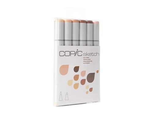 Copic Sketch Set of 6 Markers - Portrait Skin Tones 1 Skin Tones 1 Colors Included: E000, E00, E11, E15, E18, E93 Copic's 6pc Sketch sets are the perfect way to begin building a marker collection. Carefully chosen colors take the guess work out of picki