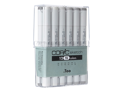 Copic Sketch Set of 12 Toner Gray Markers. Copic Sketch Set of 12 Toner Gray Markers, COPIC TONER GRAY,copic sketch toner gray,STG12,copic,discount art supplies,colorless blender,0-Colorless Blender, T0, T1, T2, T3, T4, T5, T6, T7, T8, T9, T10