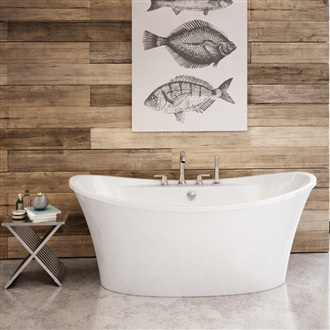 Oval White Acrylic Freestanding 66" x 36" x 28" Bathroom Hospitality Bathtub 