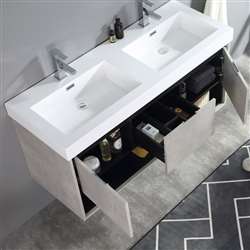 Custom Hotel Modern Cement Grey 48" Wall-Mount Double Bathroom Sink with LED Mirror