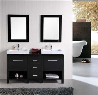 Custom Hotel Element Solid Oak Modern Double 60" Cabinet Bathroom Sink