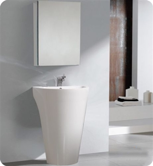 Custom Hotel Modern Soaking White Pedestal 24" Single Bathroom Sink with Medicine Cabinet