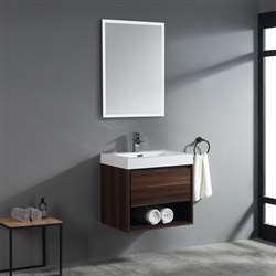 Best Hospitality Walnut Finish Wall-Mount 24" Bathroom Sink with LED Mirror