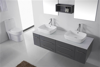 Fontana Modern Double 59" Grey Wood Bathroom Sink