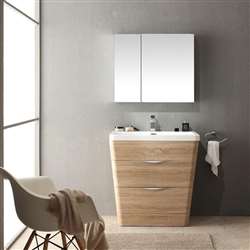 Hotel Single 32" White Oak Vanity & Medicine cabinet