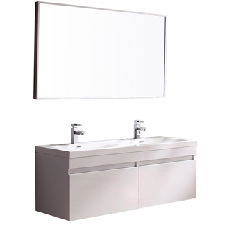 Fontana Large Double Vanity 57" white Acrylic Vanity top with Mirror 