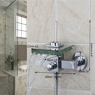 Agueda Wall Mounted Waterfall Glass Spout Shower Faucets With Handheld Shower Tap Mixer