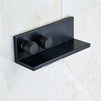 Amasra Black Brass Dual Handles Dual Control Wall Mounted Bathroom Bathtub Faucet