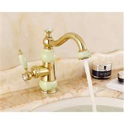 Anzio Brass and Jade Countertop Gold Bathroom Basin Sink Faucet