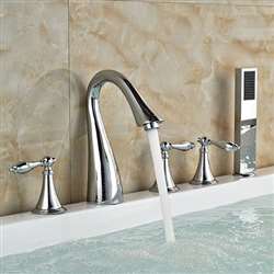 Ancona Chrome Finish Three Handles Countertop Bathtub Mixer Faucet Set With Handheld Shower