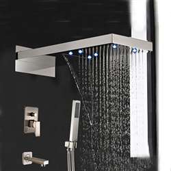 Paris Brushed Nickel Waterfall Rain Shower Head Tub Spout With Hand Shower Mixer Clear