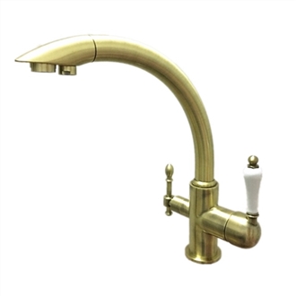 Solid Brass Antique Gold Kitchen Faucet 3 Way Sink Mixer Tap