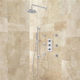 Perfect for Hotel Showers Brushed Finish Wall-Mount Shower System - Hand Held Shower and Body Massage shower Jets