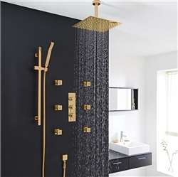 Luxury Hotel Showers Gold Square Ceiling Shower Head Set with 6 Shower Body Jets