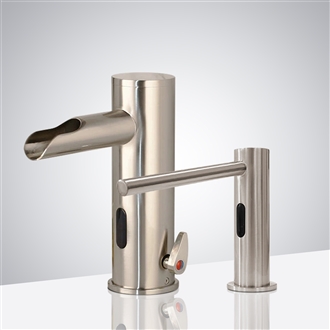 Fontana Brushed Nickel Commercial Automatic Temperature Control Thermostatic Sensor Tap with Matching Soap Dispenser