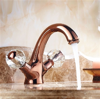 Euro Style Suex Rose Gold Sink Faucet Dual Crystal Handles