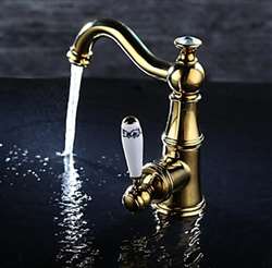Lenox Gold Hotel Bath Vessel Sink Faucet Single Ceramic Handle Deck Mount Mixer Tap