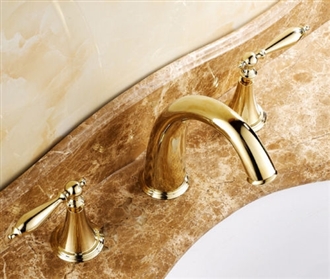 Mina Gold Finish Widespread 3 Holes Double Knobs Bath Sink Faucet