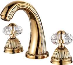 Larissa Bathroom widespread Lavatory Sink faucet crystal handles mixer tap Gold clour