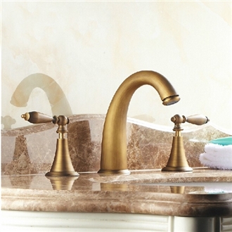 Reno Brass Antique Deck Mount Dual Handles Hotel Faucet 3pcs Bathroom Mixer Tap