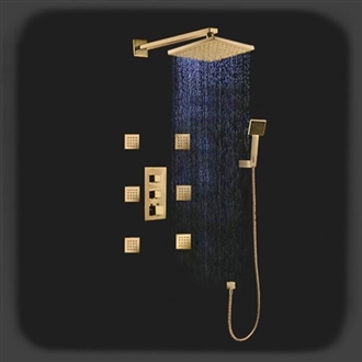 Fontana Versilia Gold Finish Color Changing Led Best Hotel Showers with Adjustable Body Jets and Mixer